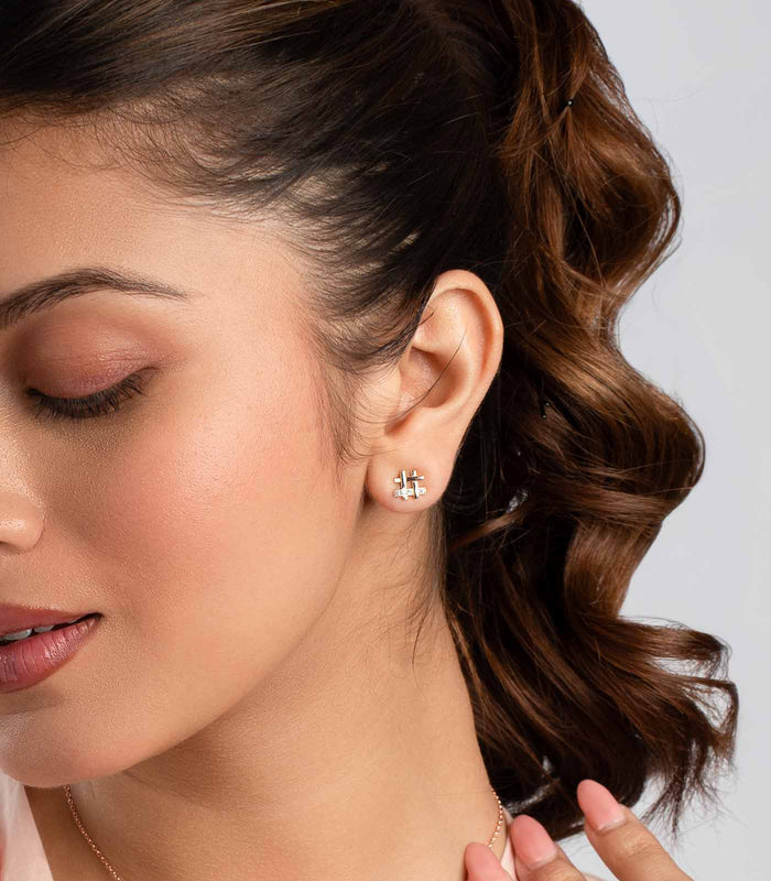 Hash Shaped Gold Colored Earrings (Silver)