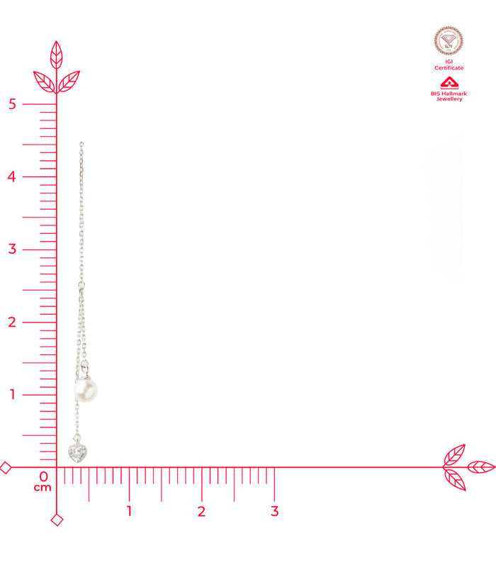 Heart-Pearl Sui Dhaga Earrings (Silver)