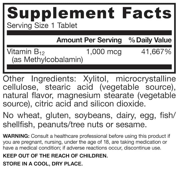 Jarrow Formulas Methyl B-12 1000 mcg (Lemon Flavor) Ingredients