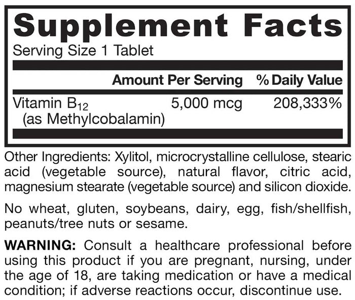 Jarrow Formulas Methyl B-12 5000 mcg Ingredients