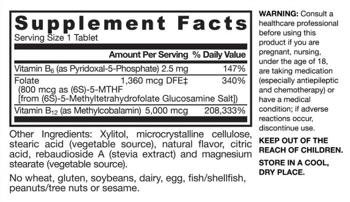 Jarrow Formulas Methyl B-12 & Methyl Folate (Cherry) Ingredients
