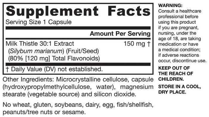 Jarrow Formulas Milk Thistle 150 mg Ingredients