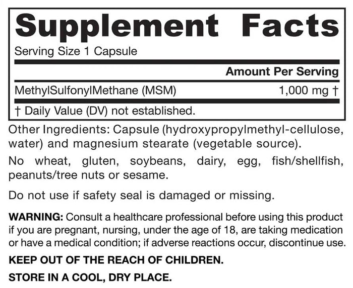 Jarrow Formulas MSM Sulfur 1000 mg Ingredients