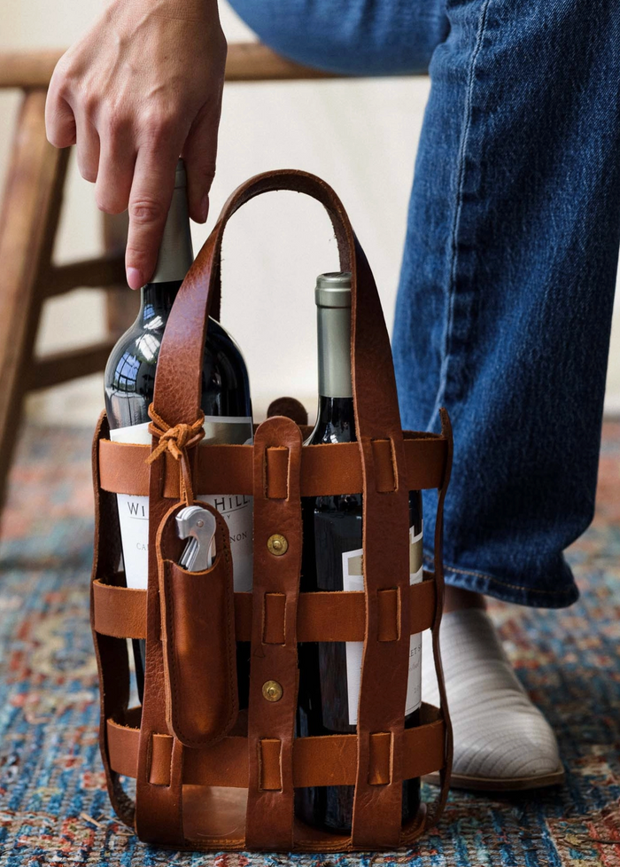 Leather Wine Tote