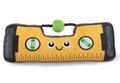 Plush toy shaped like a level with a happy face on a white background