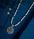 Marcasite With Green Stone Necklace SET (Silver)