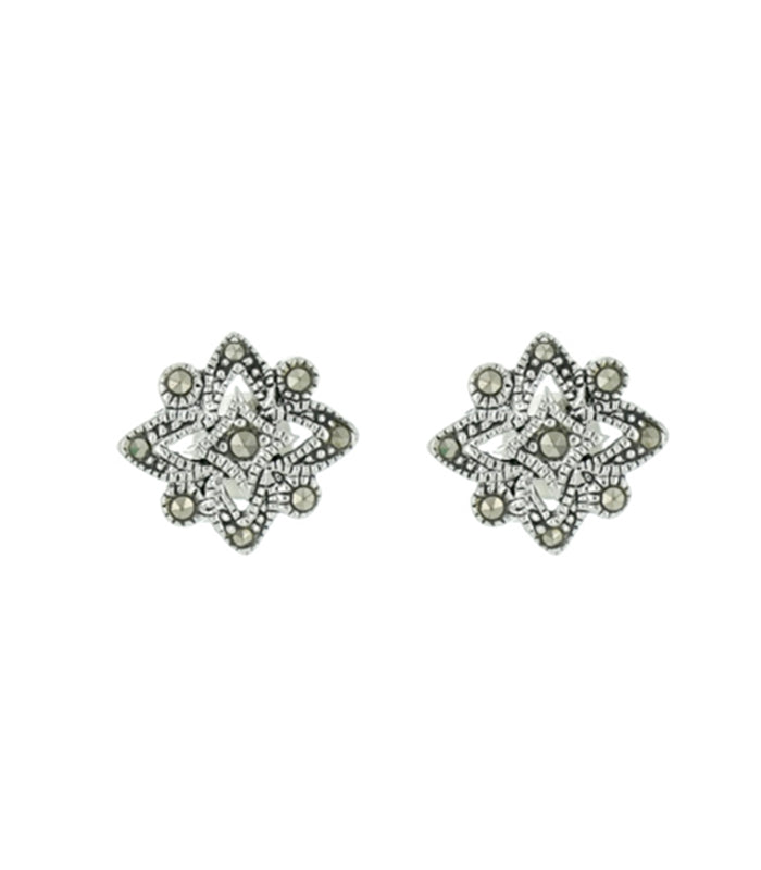 Marcasite With Green Stone Necklace SET (Silver)