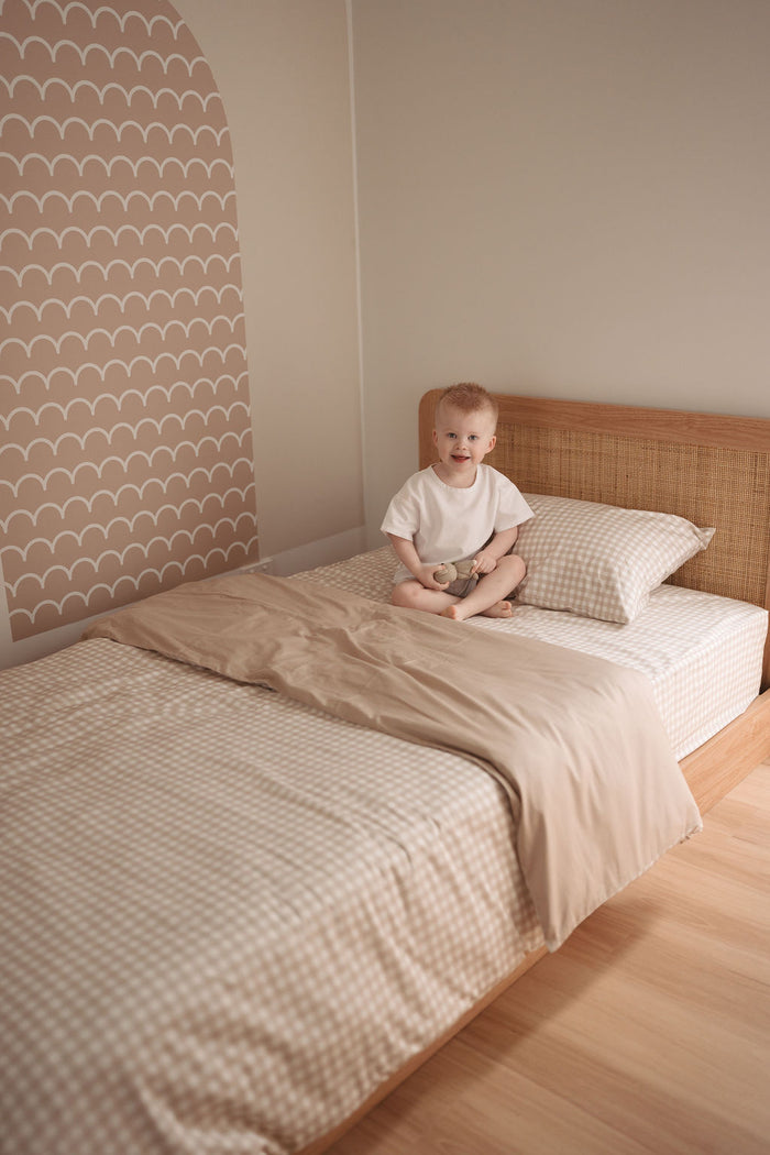 Matching King Single Quilt Cover & Waterproof Pillowcase Set - Beige Gingham