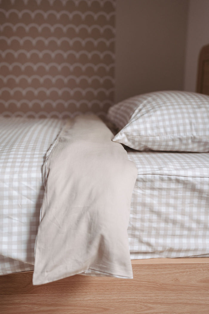 Matching King Single Quilt Cover & Waterproof Pillowcase Set - Beige Gingham