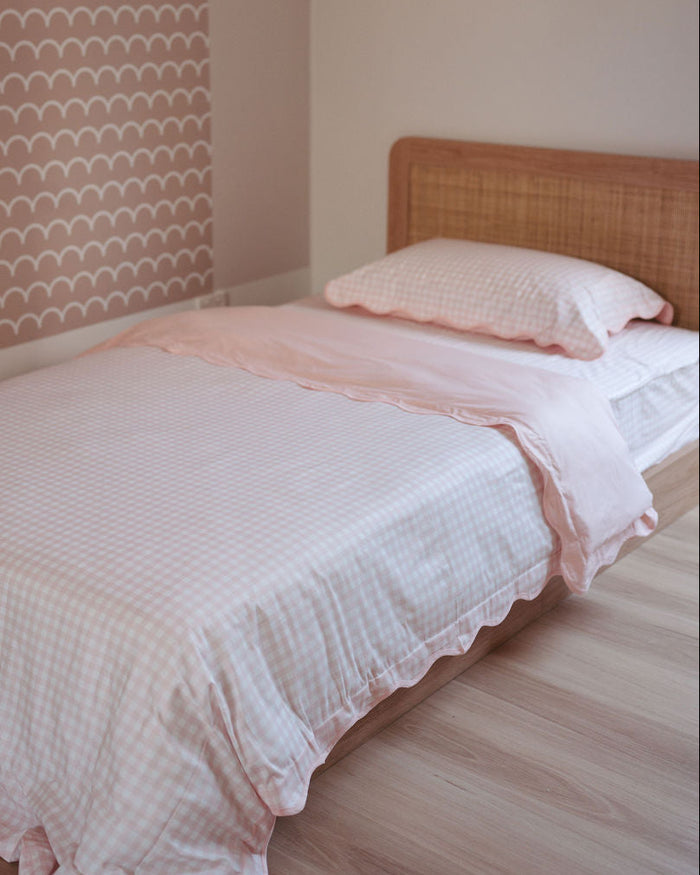 Matching King Single Quilt Cover & Waterproof Pillowcase Set - Pink Gingham
