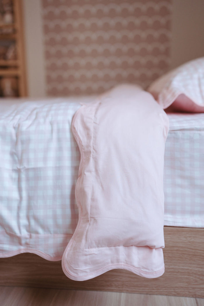 Matching King Single Quilt Cover & Waterproof Pillowcase Set - Pink Gingham