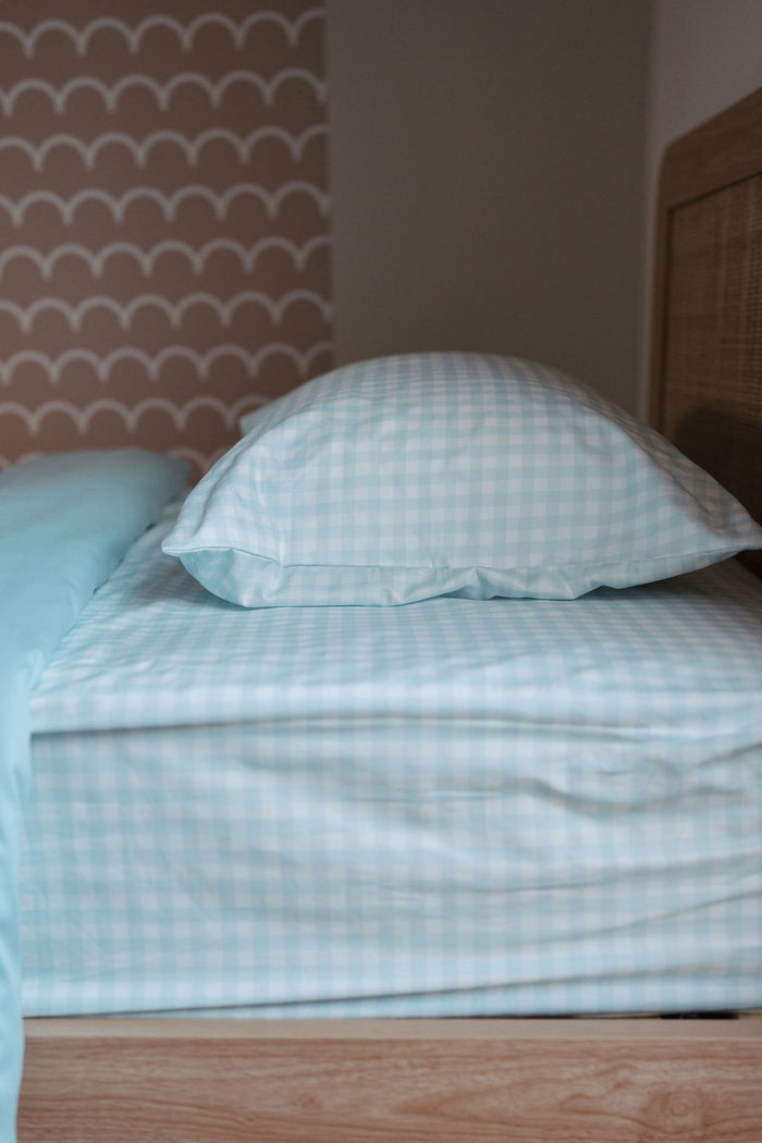 Matching Single Quilt Cover & Waterproof Pillowcase Set - Blue Gingham