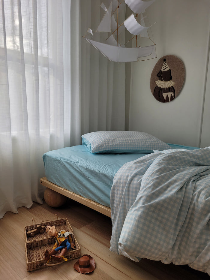 Matching Single Quilt Cover & Waterproof Pillowcase Set - Blue Gingham
