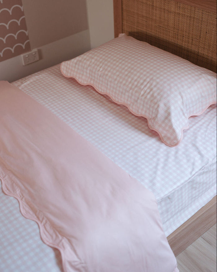 Matching Single Quilt Cover & Waterproof Pillowcase Set - Pink Gingham