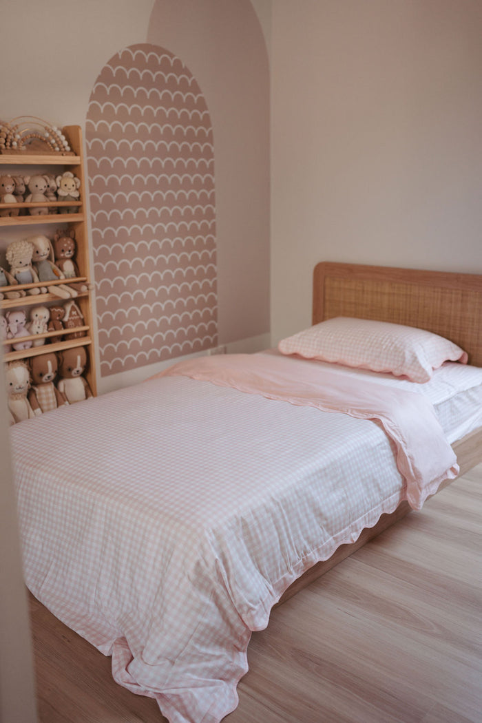 Matching Single Quilt Cover & Waterproof Pillowcase Set - Pink Gingham