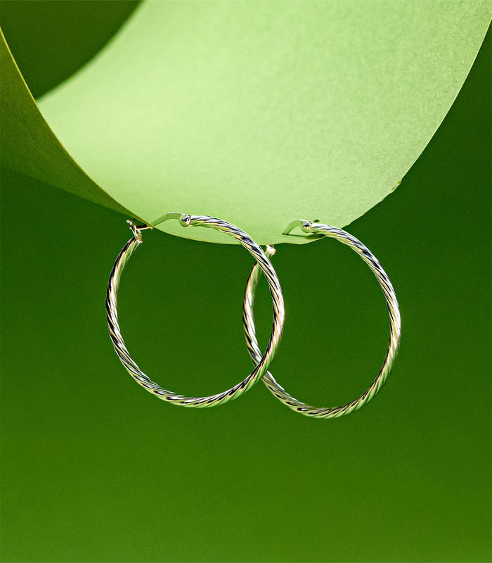 Medium Sized Twisted Hoops Earrings (Silver)