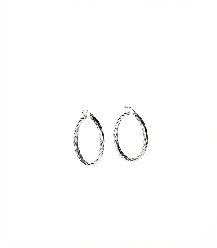 Medium Sized Twisted Hoops Earrings (Silver)