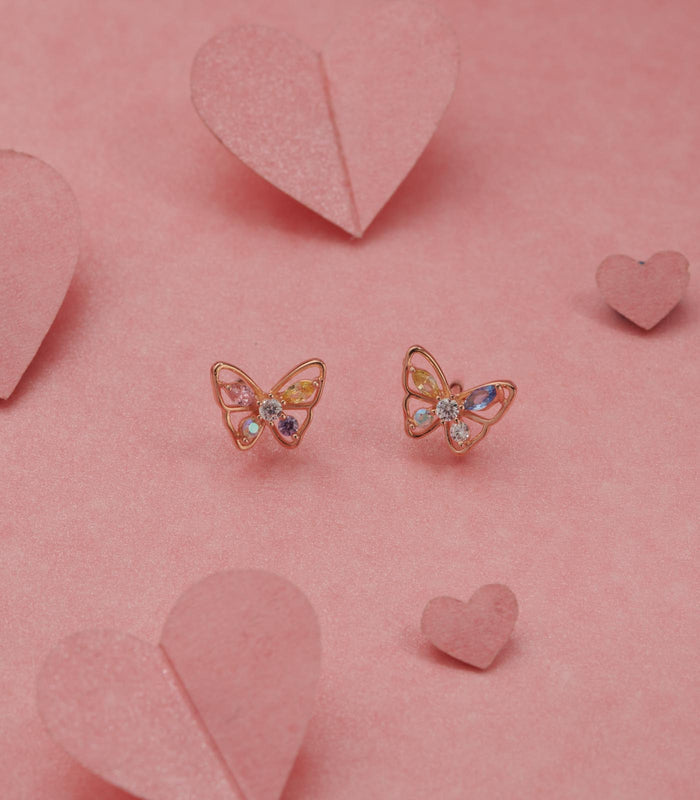 Multicoloured Butterfly Earrings (Silver)