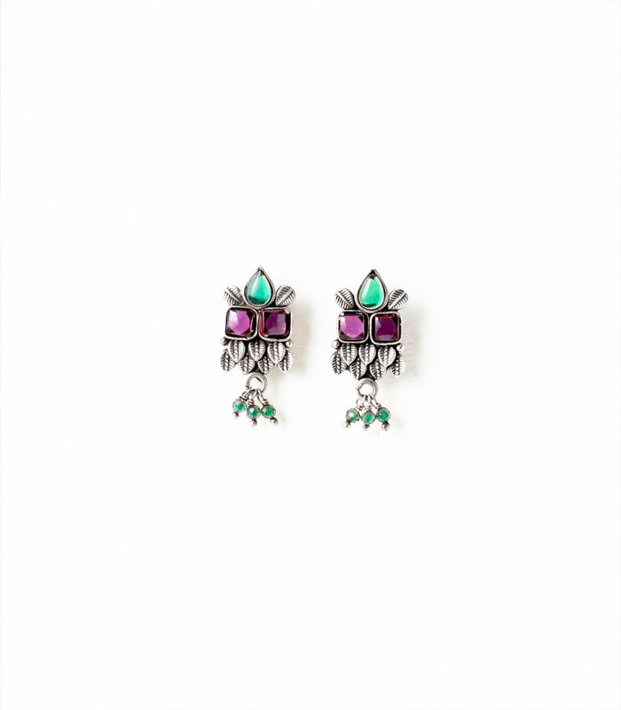 Multistone Conical Leaf Oxidized Tops (Silver)