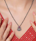 Multistone Floral Motif Antique Mangalsutra (Silver)