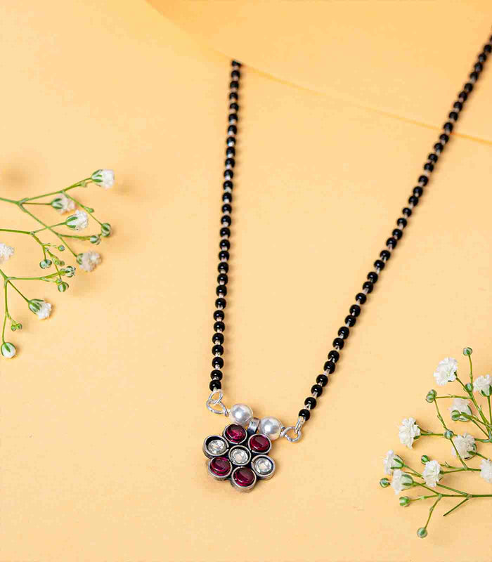 Multistone Floral Motif Antique Mangalsutra (Silver)