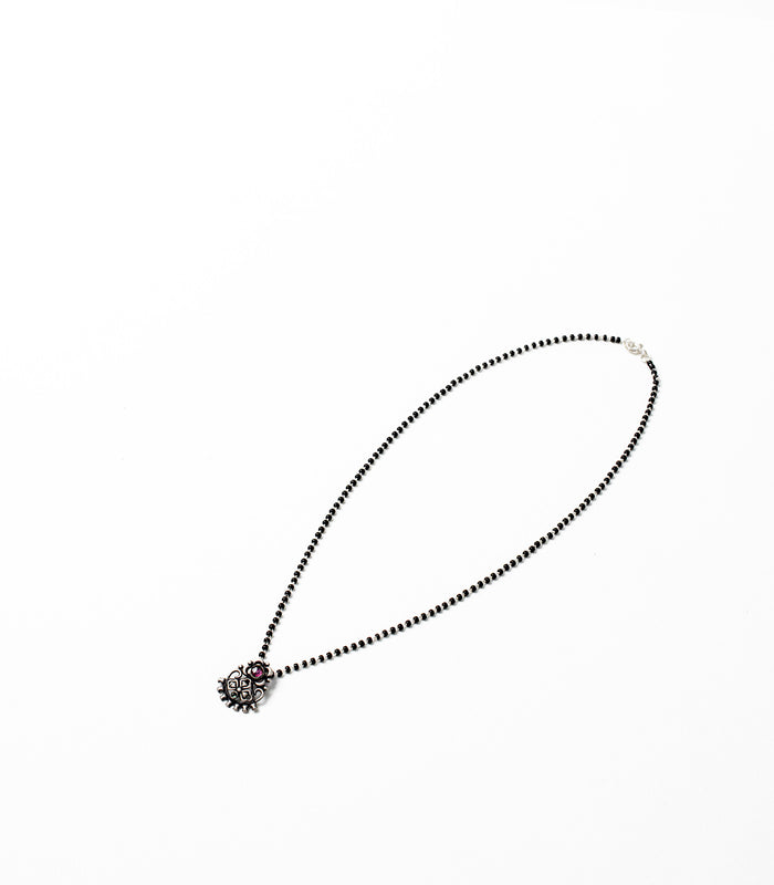 Multistone Floral Motif Antique Mangalsutra (Silver)