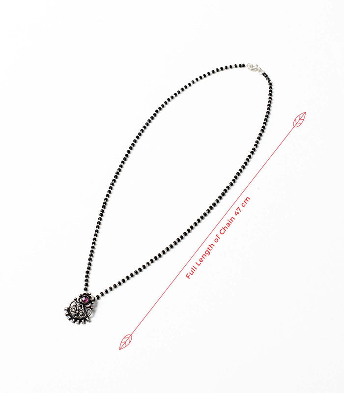 Multistone Floral Motif Antique Mangalsutra (Silver)