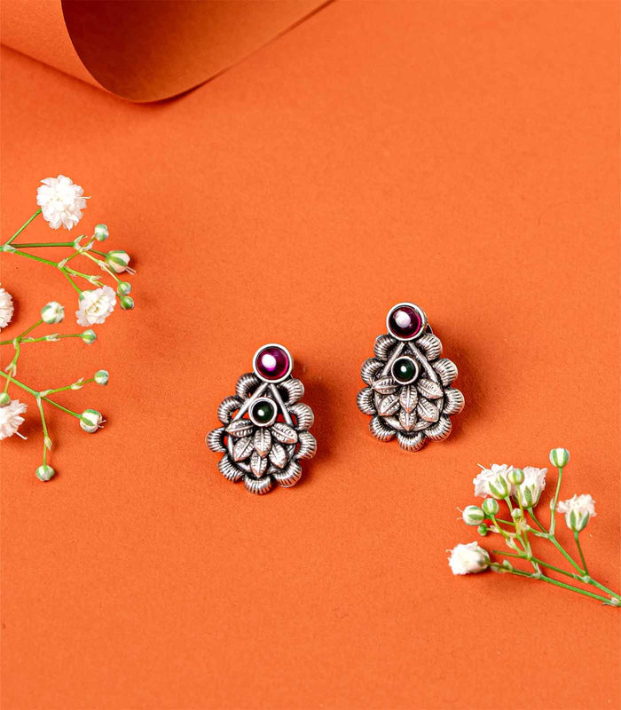 Multistone Leafy Arc Oxidized Tops (Silver)