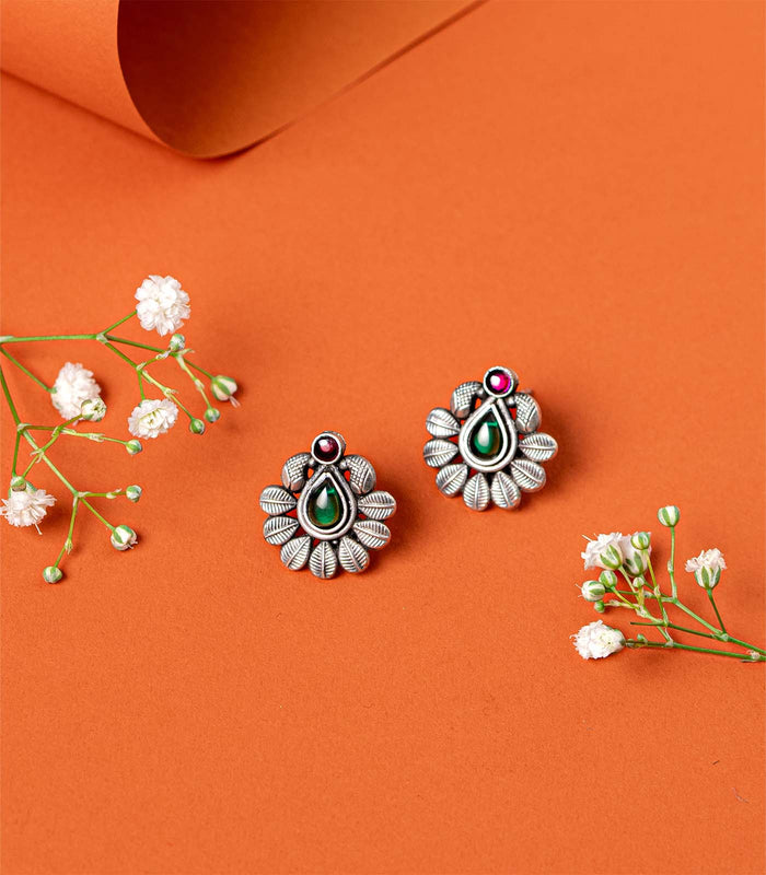 Multistone Leafy Drop Oxidized Tops (Silver)