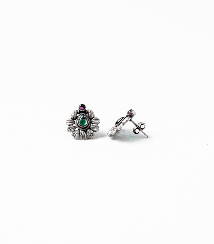 Multistone Leafy Drop Oxidized Tops (Silver)