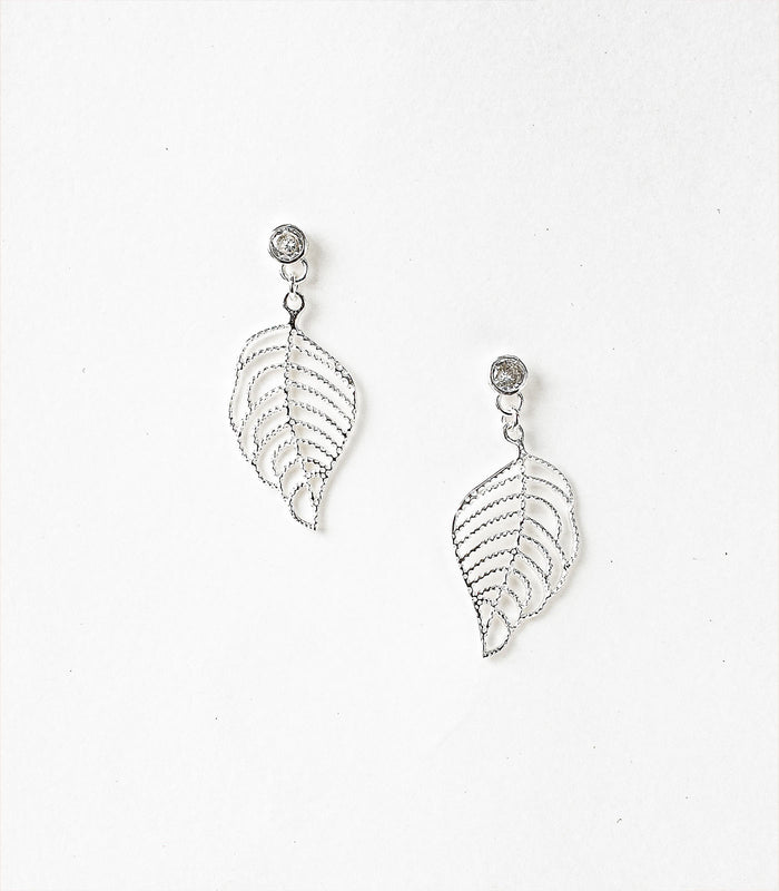 Mystic Leaf Outline Earrings (Silver)