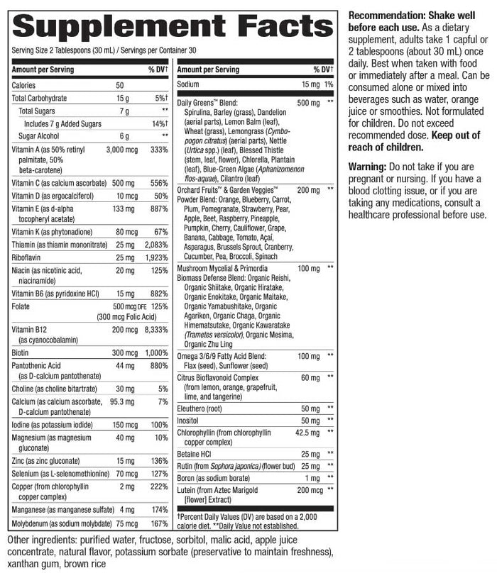 Nature's Way Alive! Max Potency Liquid Multi-Vitamin Ingredients