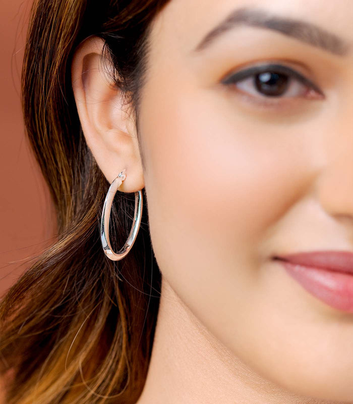 Oval Solid Hoops Earrings (Silver)