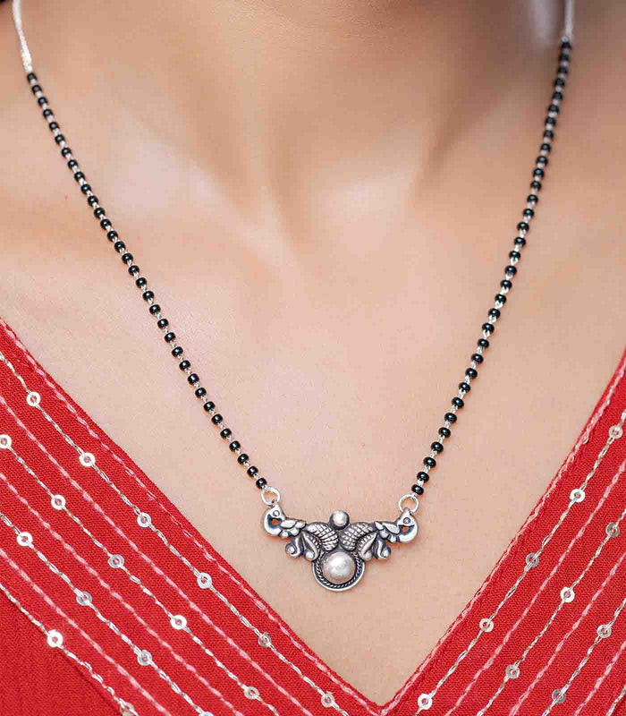 Peacock Motif Antique Mangalsutra (Silver)