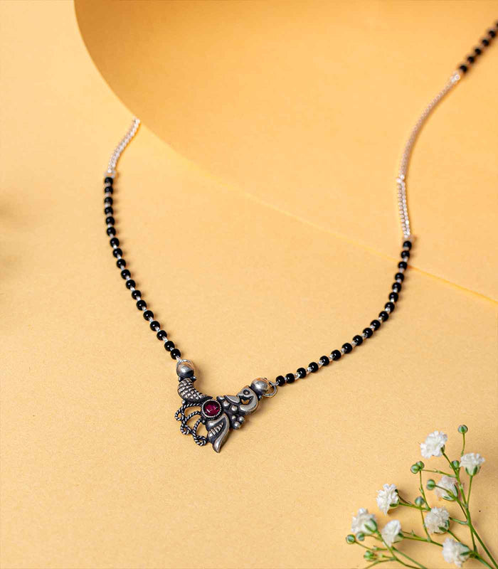Peacock Stone Motif Antique Mangalsutra (Silver)