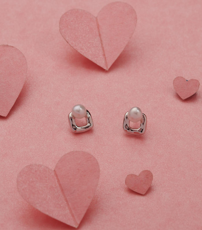 Pearl Square Earrings (Silver)