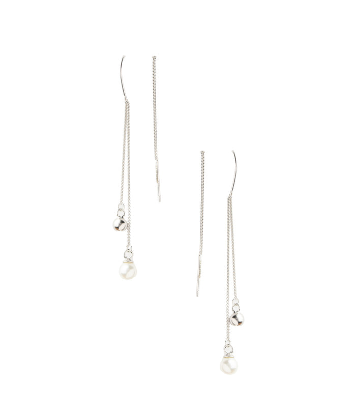 Pearl Sui Dhaga Earrings (Silver)