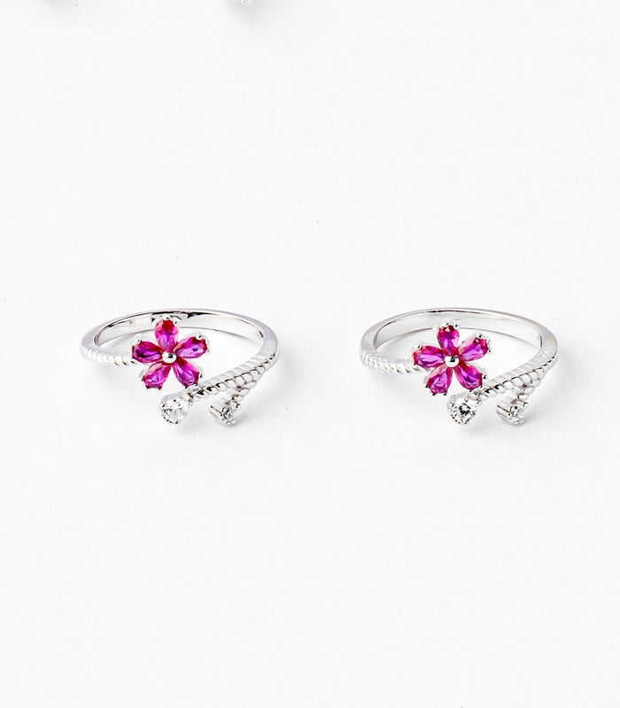 Pink Crystal Toe Rings (Silver)