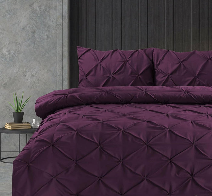 Pintuck Duvet Cover Set Pinch Pleat Soft Microfiber Quilt Cover - 3Pcs