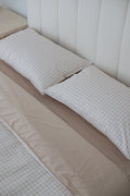 Pre Order Double-Sided Waterproof Pillow Case (King Only) - Beige Gingham/Solid Beige