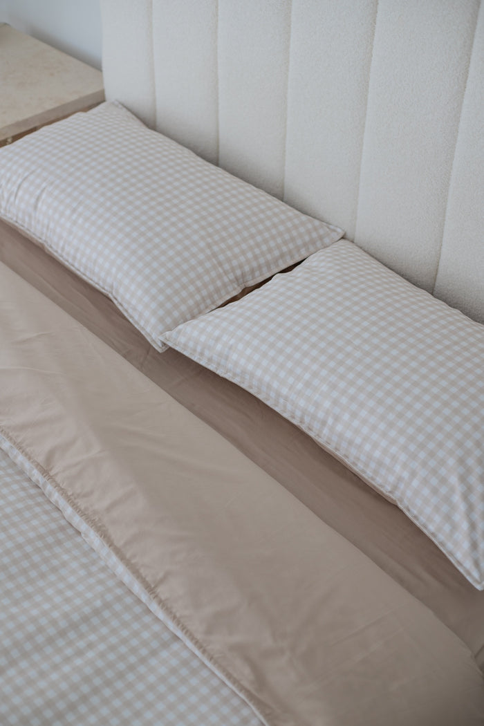 Pre Order Double-Sided Waterproof Pillow Case (King Only) - Beige Gingham/Solid Beige