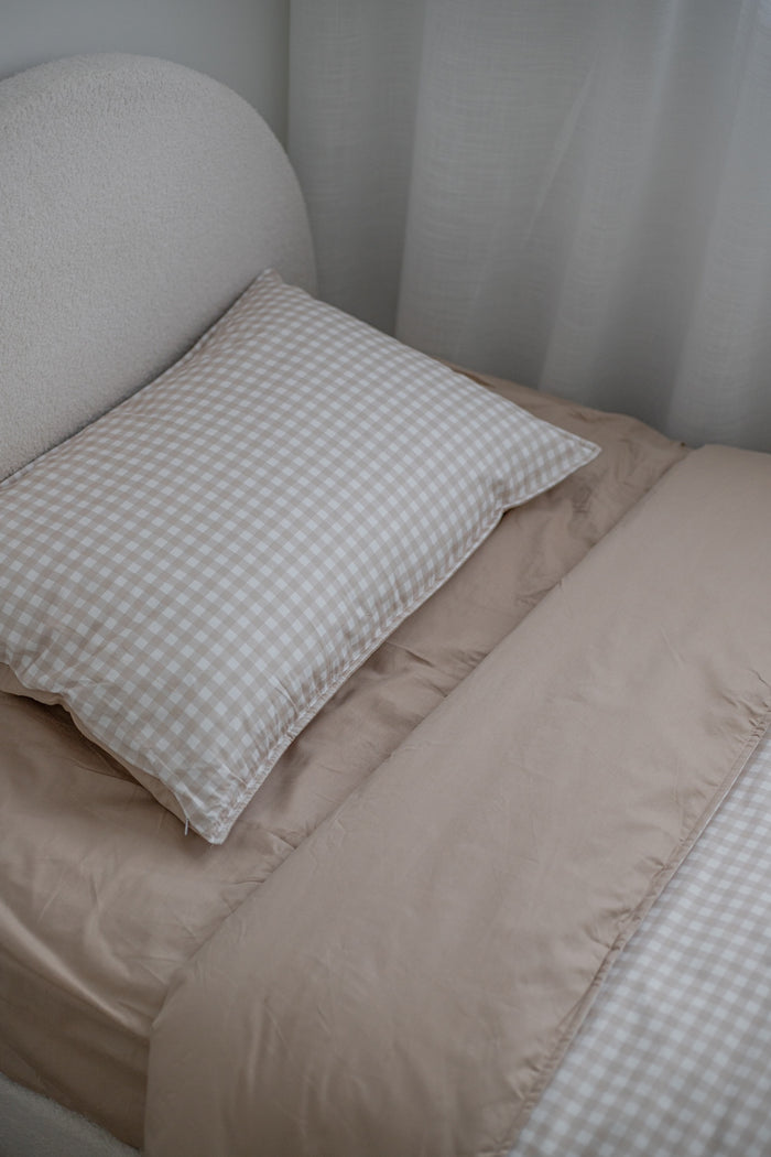 Pre Order Double-Sided Waterproof Pillow Case (King Only) - Beige Gingham/Solid Beige