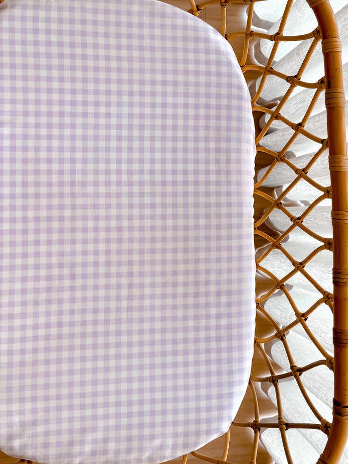 Pre Order Waterproof Bassinet Fitted Sheet - Lilac Gingham