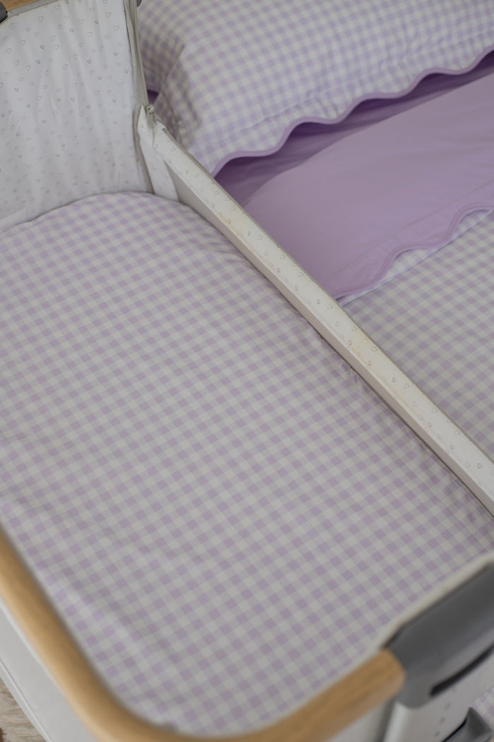 Pre Order Waterproof Co Sleeper Fitted Sheet - Lilac Gingham