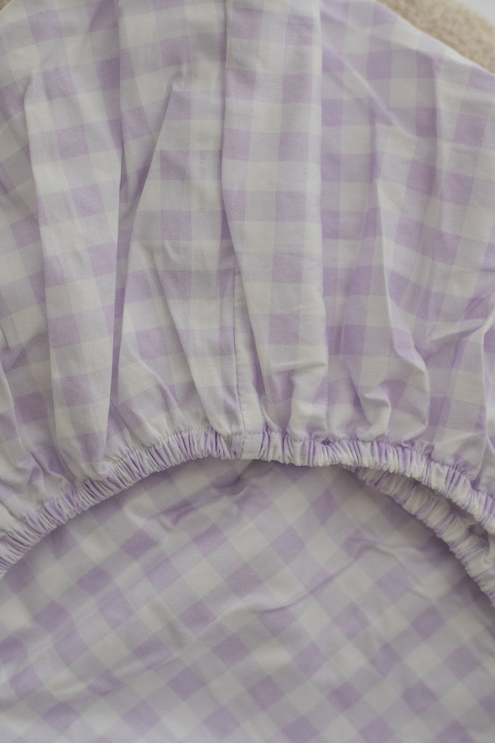 Pre Order Waterproof Co Sleeper Fitted Sheet - Lilac Gingham