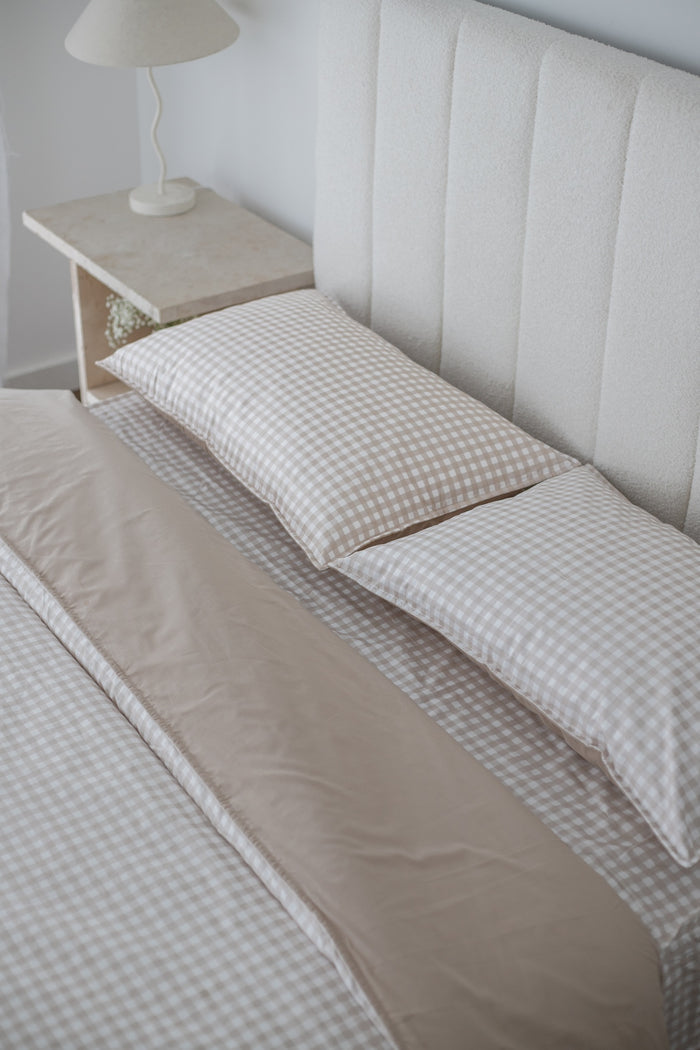 Pre Order Waterproof King Fitted Sheet - Beige Gingham