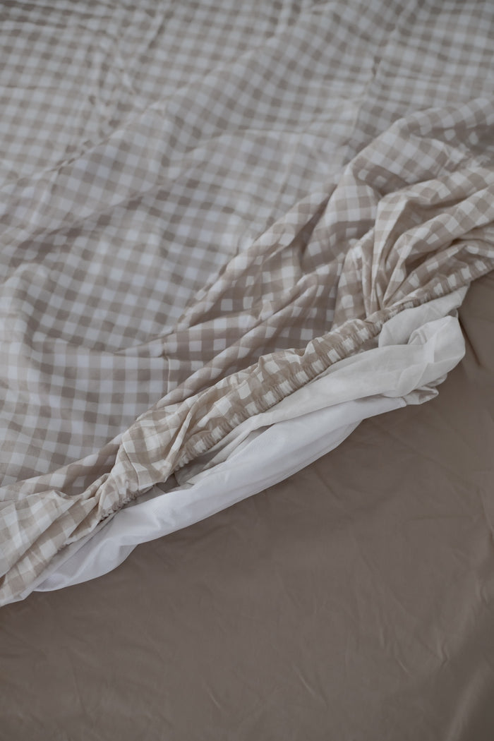Pre Order Waterproof King Fitted Sheet - Beige Gingham