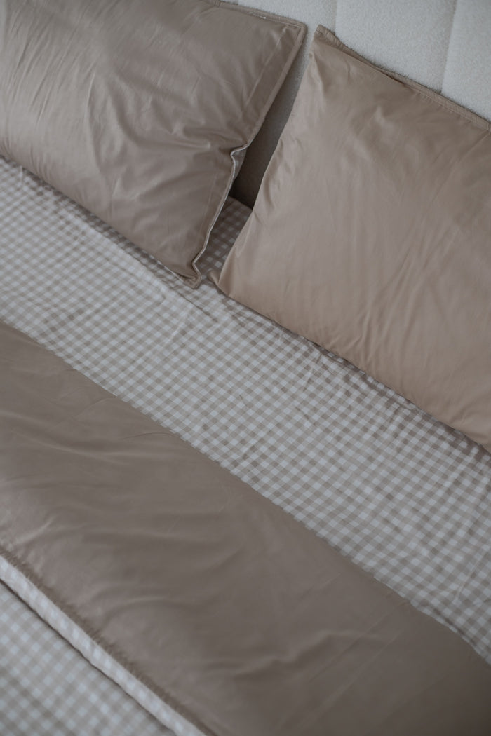 Pre Order Waterproof Queen Fitted Sheet - Beige Gingham