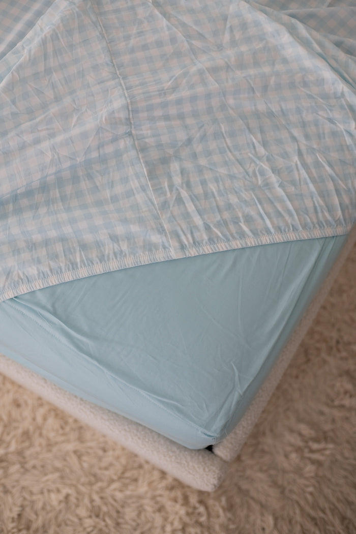 Pre Order Waterproof Queen Fitted Sheet - Blue Gingham
