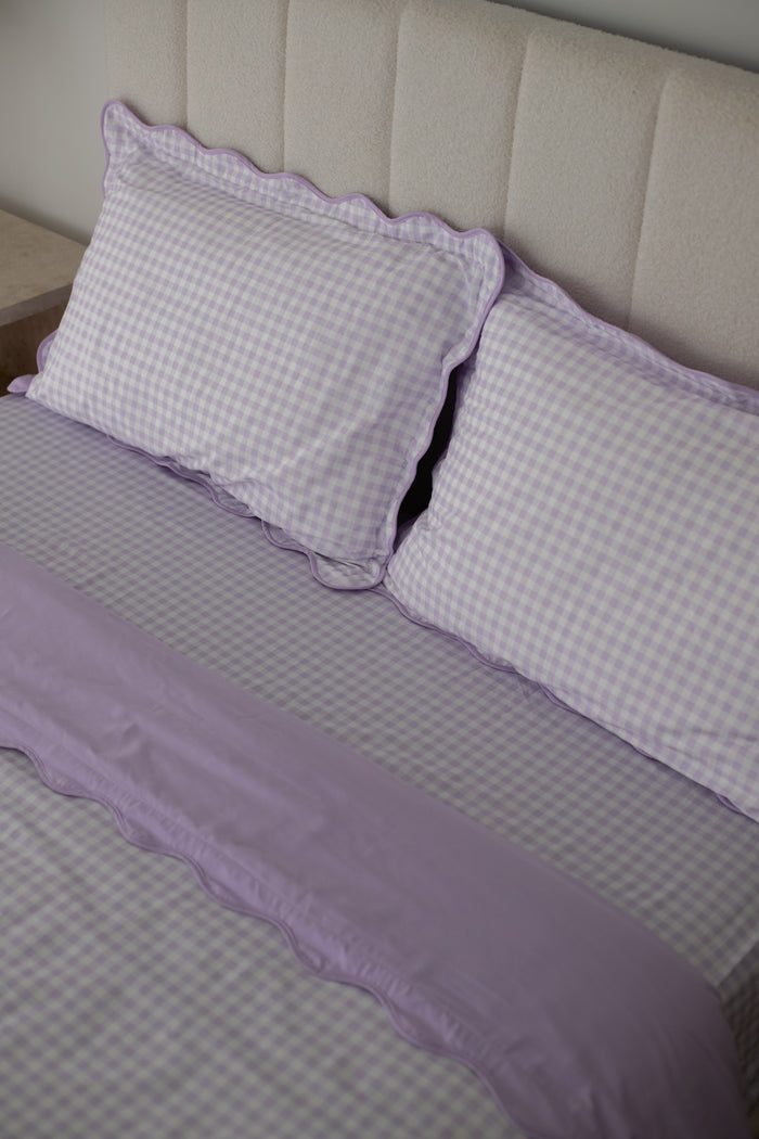 Pre Order Waterproof Queen Fitted Sheet - Lilac Gingham